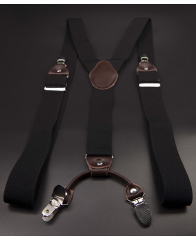 Bretelles - 3,5x120cm - cuir véritable & élasthanne - couleur noir