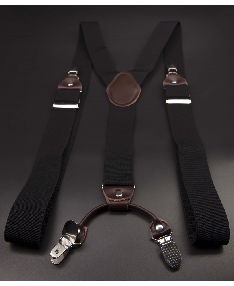 Bretelles - 3,5x120cm - cuir véritable & élasthanne - couleur noir