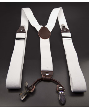 Bretelles - 3,5x120cm - cuir véritable & élasthanne - couleur blanc