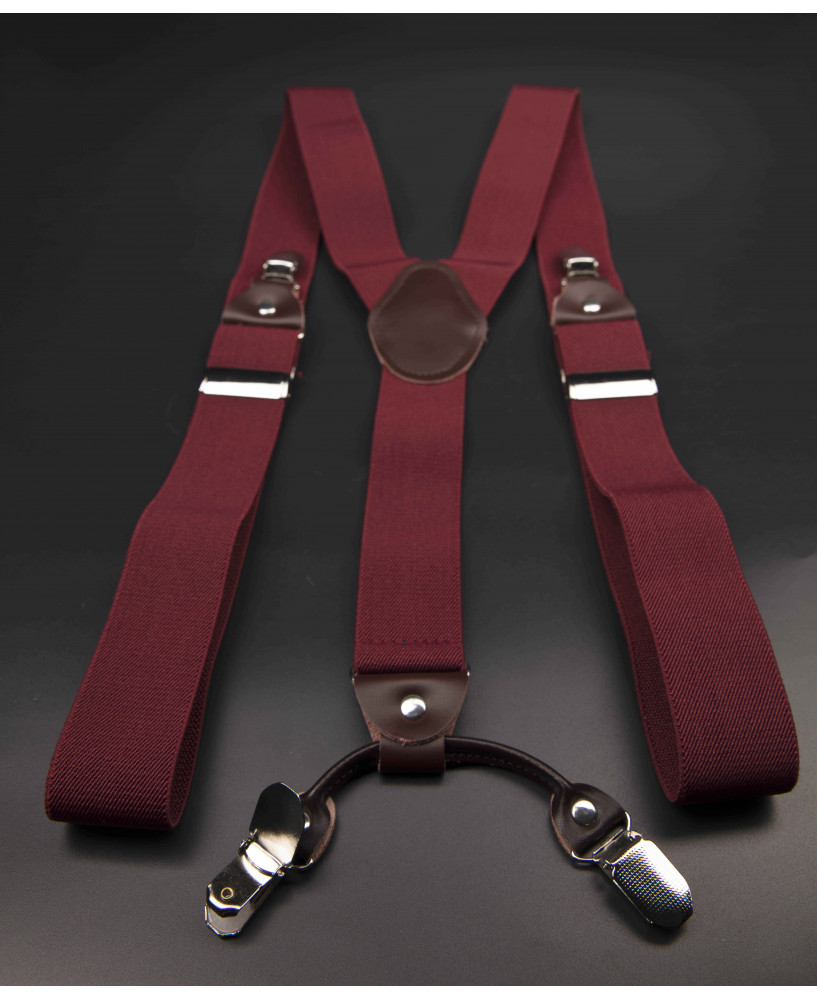 Bretelles - 3,5x120cm - cuir véritable & élasthanne - couleur bordeau