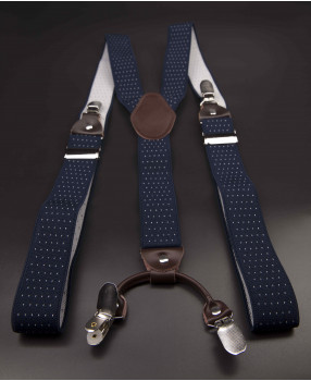 Bretelles - 3,5x120cm - cuir véritable & élasthanne - couleur bleu à points blancs