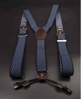 Bretelles - 3,5x120cm - cuir véritable & élasthanne - couleur bleu à rayures diagonales blanches