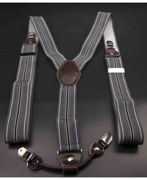 Bretelles - 3,5x120cm - cuir véritable & élasthanne - couleur gris rayé